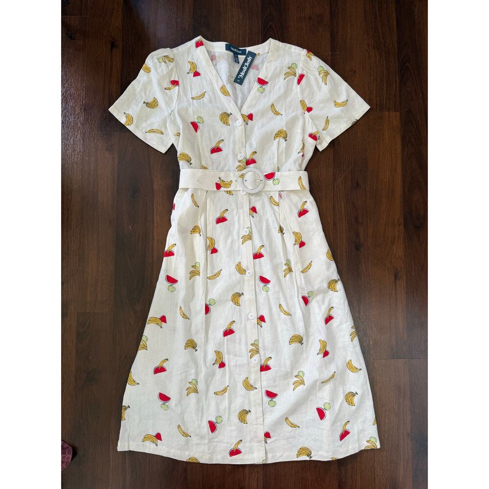 ModCloth NWT The Sweetest Blend Belted Linen Dress Fruit Print Sz 10 Playful